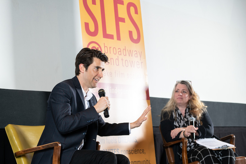 director guy nattiv doing a q and a with SLFS CEO tori baker