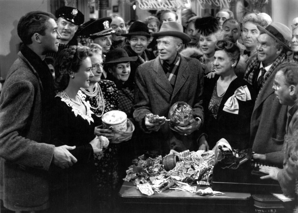 a still from the final scene of the film It's a Wonderful Life
