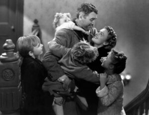 a still from It's A Wonderful Life, a classic holiday movie