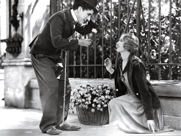 A still of Charlie Chaplin and Virginia Cherrill in City Lights, the perfect film for Valentine's Day