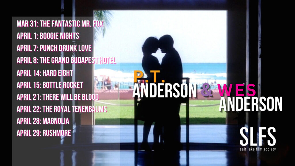 Schedule for Anderson and Anderson in April 2023 with a scene from Punch Drunk Love.